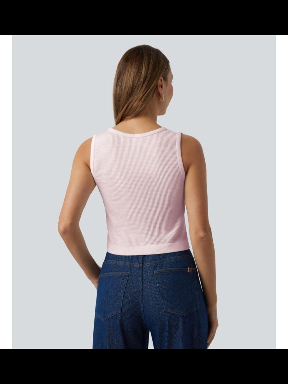 NWT HALARA Oneform seamless Waffle Crop Tank Top Pink M/L New - Picture 2 of 3